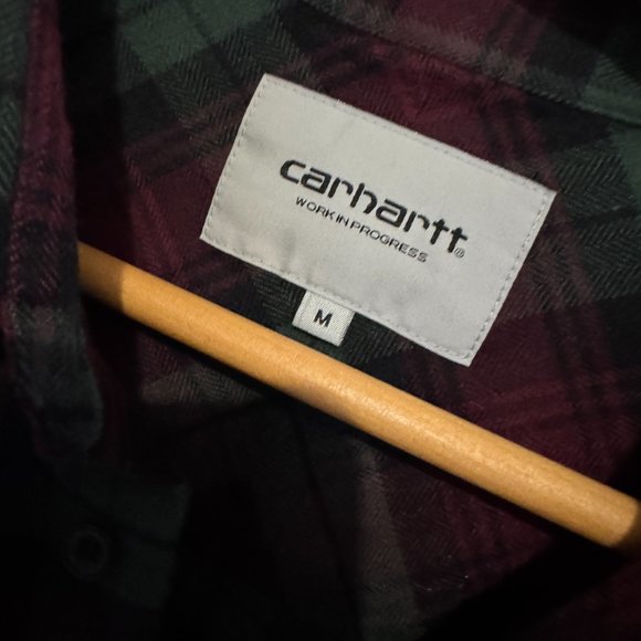 Carhartt WIP L/s Pelkey Check Shirt Chrome Green Merlot Cotton Shirt Men’s M NW - Picture 3 of 7